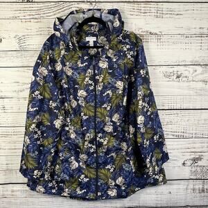 Womens Susan Graver Blue Floral Packable Water Resistant Anorak Jacket Hood 1X